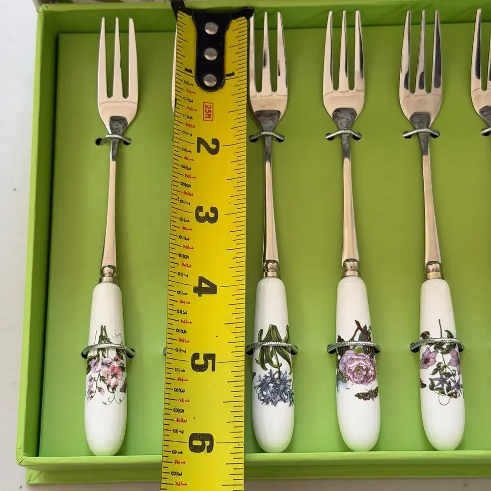 Portmeirion Botanic Garden Pastry Tea Fork Set of 6 Floral Boxed NIB